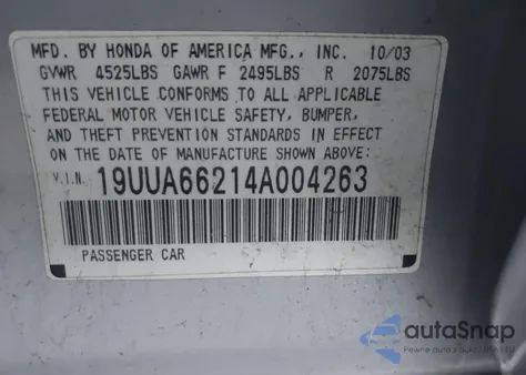 2004 Acura Tl z USA, uszkodzony, nr VIN 19UUA66214A004263